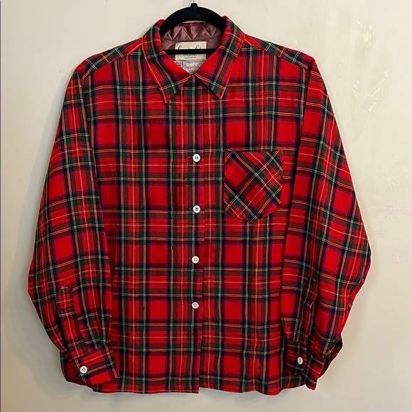 1960s Game and Lake Red Loop Button Up Shirt Buffalo Plaid 100% Wool - Picture 1 of 17